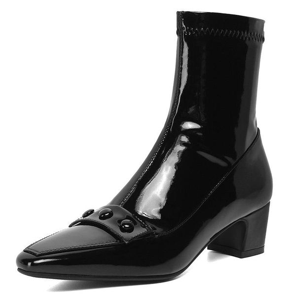 

boots 2021 brand genuine leather women ankle high heels ladies shoes woman party dancing pumps basic button, Black