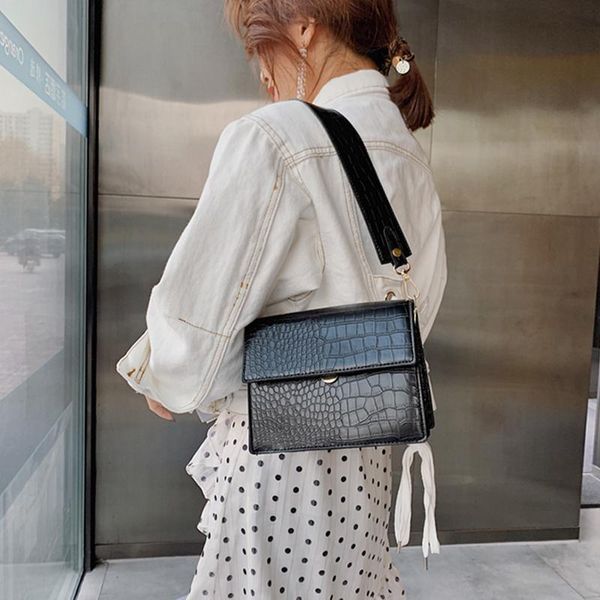 

evening bags crocodile women fashion shouder designer wide strap handbags luxury pu leather crossbody bag female small flap lady purses