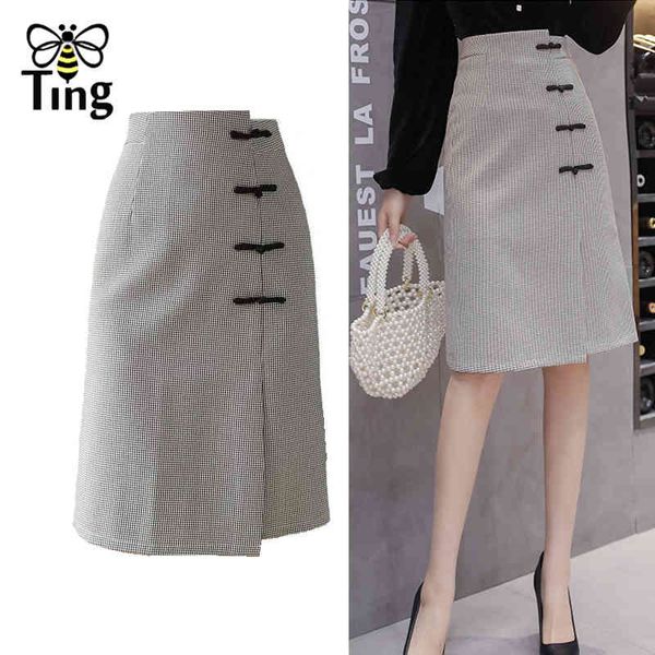 

casual plaid spring summer a line skirts egirl high waist vintage elegant saias women office work skirt 210513, Black