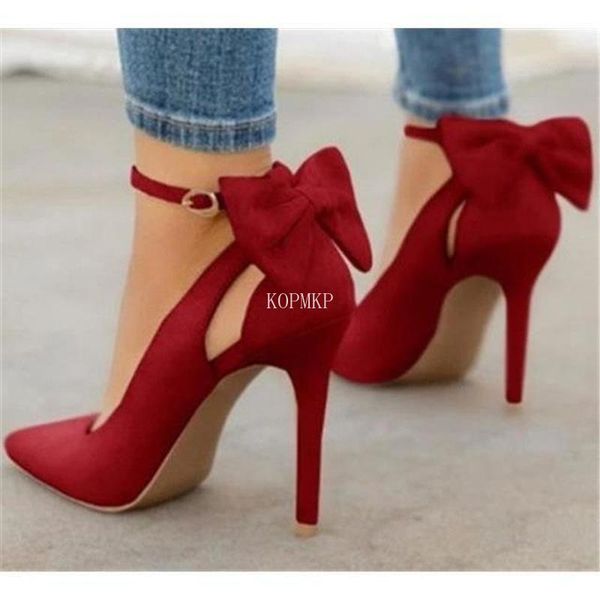 

dress shoes 2022 spring fashion vintage buckle suede high heels woman bowknot pointed toe wedding zapatos mujer, Black