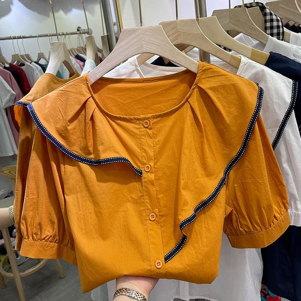 

women's blouses & shirts french ruffled shirt summer thin short sleeve 2021 korean style chic design preppy trendy woman, White