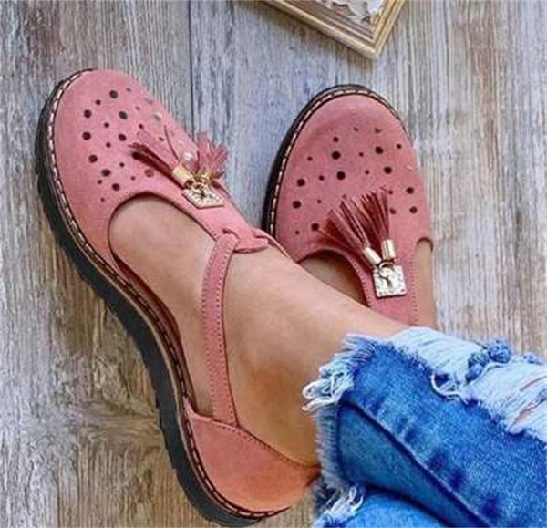 

summer comfy loafers women 2021 new hollow out breathable ladies buckle casual shoes 35-43 tassel female outdoor flat sandals, Black