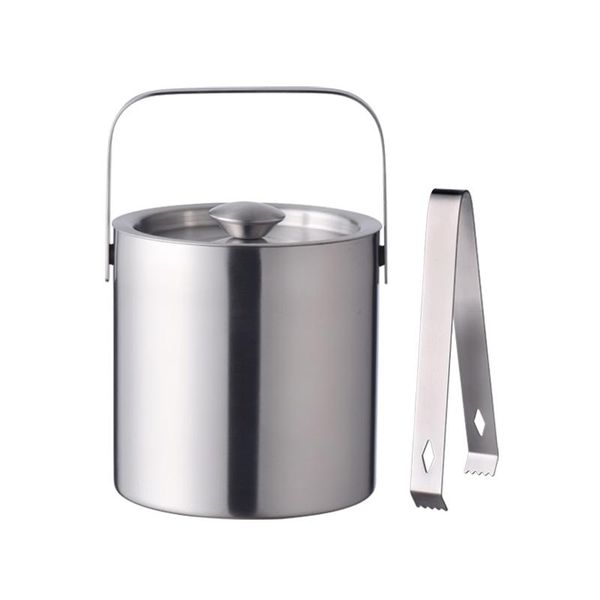 

1.3l ice barrel stainless steel cylinder bucket double thicken layers heat insulation water with lid and clip outdoor bags
