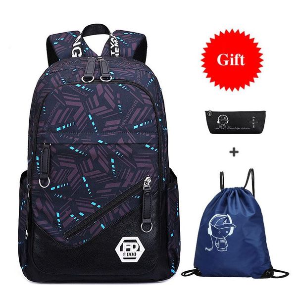 

3pcs black large school backpack multifunction waterproof back pack bags for boys book bag student schoolbag