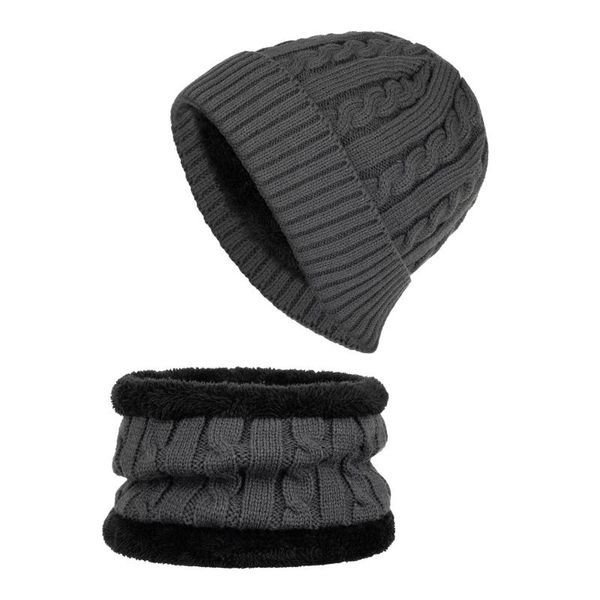 

beanie/skull caps 2pcs plush cap and scarf double layer cold warm winter beanies for mens black breathable wool knitted hat, Blue;gray