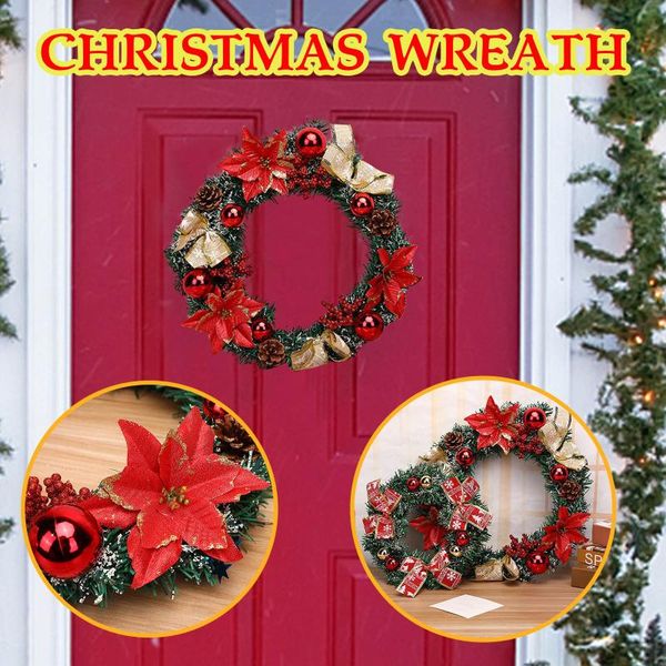 

christmas 2021 door decoration wreath hanging rattan circle year decorative flowers & wreaths