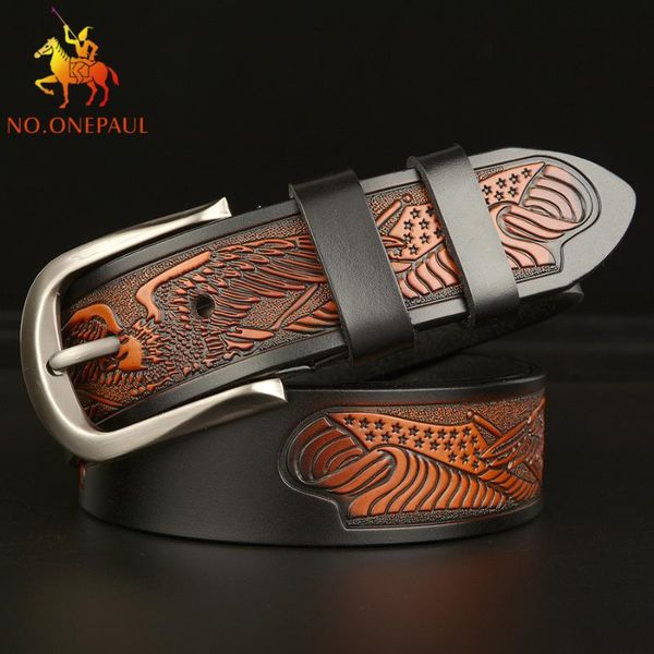 

belts selling men's genuine leather belt eagle carved personalized casual pin buckle jeans mens luxury, Black;brown