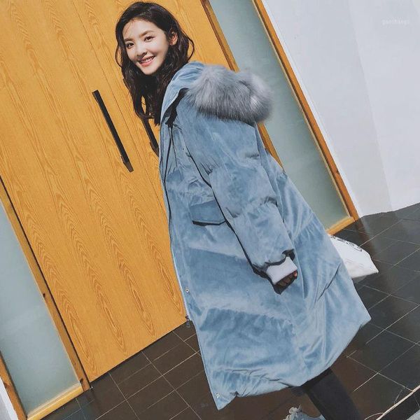 

women's down & parkas oversized coats gold velvet winter jacket women hoodies fur collar thicken chaqueta mujer cotton long c57551, Black