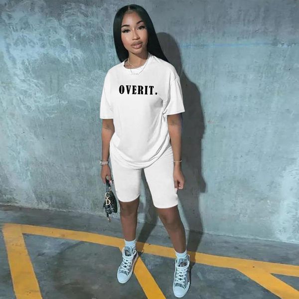 

two piece short set women tracksuits summer overit letter print casual biker 2 sleeve tracksuit outfits, Gray