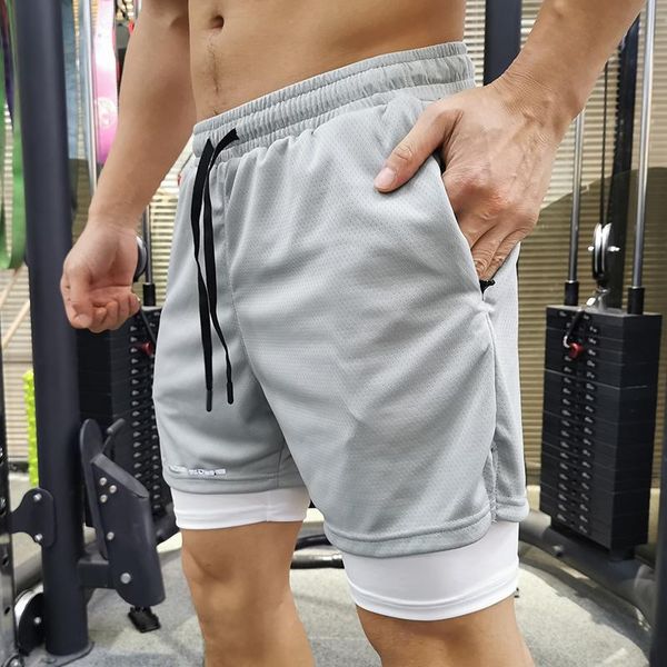 

running shorts summer men 2 in 1 sports jogging fitness training marathon quick dry gym zip pocket sport short pants, Black;blue