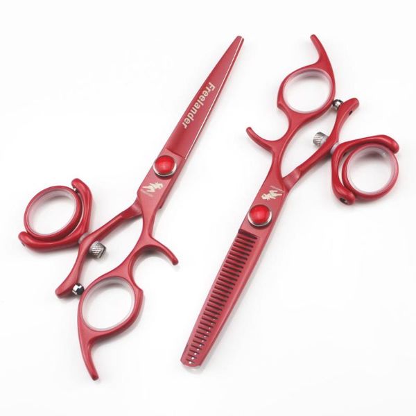 

hair scissors professional 6 inch japan 440c cutting thinning set double rotary handle flying swivel red