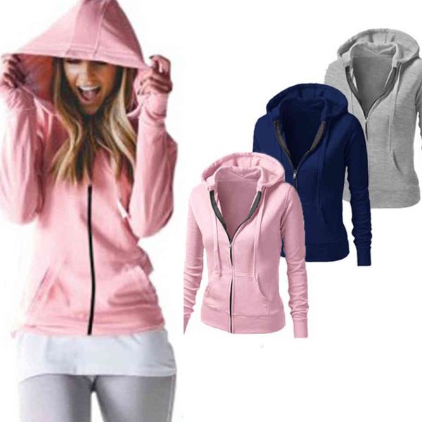 

hoodies zip up solid color drawstring fine fit pockets with hood poleron mujer 2021 simple hoodie sweatshirt retro training female bodycon, Black