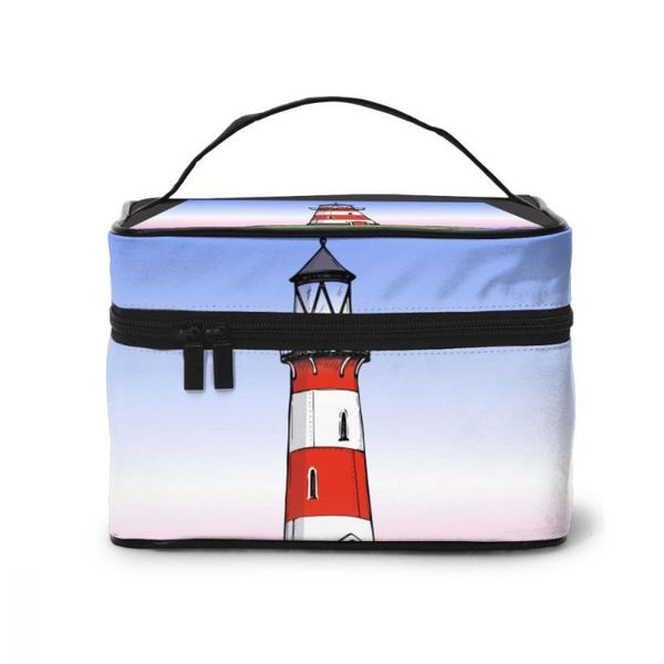 

women cosmetic bag makeup case cartoon lighthouse on the sea make up storage pouch toiletry beauty wash bags & cases