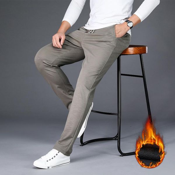 

men's pants 3 colors winter warm sweatpants 2021 fashion fleece thicken sports trousers loose stretch casual male brand clothing, Black