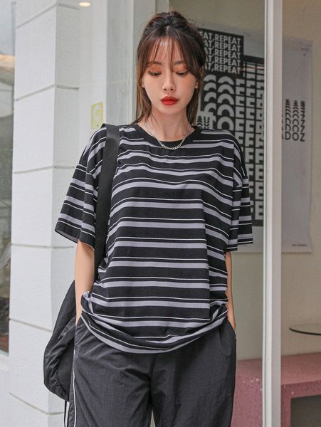 

dazy striped drop shoulder tee q3tf#, White