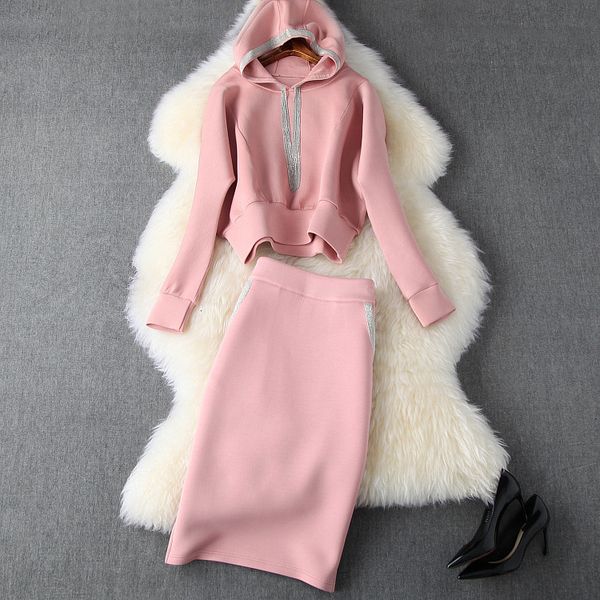 

two piece dress european and american women's clothing winter style long - sleeved beaded tassel hood fleece skirt fashion suits w1wi, White