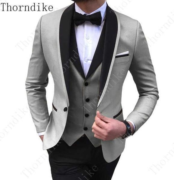 (Jaqueta + colete + calça) homens terno de casamento masculino blazers fita fatos para homens traje negócios festa formal clássico cinza / azul / roxo x0909