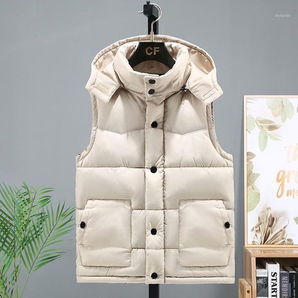 

men's vests 2021men's jackets vest sleeveless winter casual coat removable cap jacket thick warm mens fashion slim fit hooded 5xl, Black;white