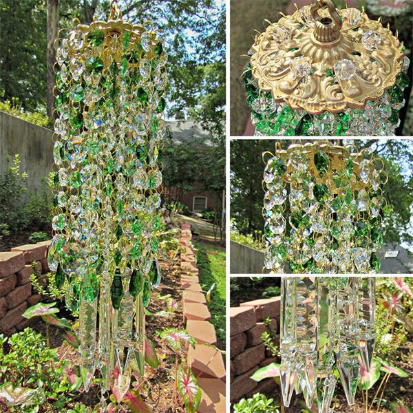 

green aurora crystal wind chimes amber glass hanging ornament home garden decoration ornaments decorative objects & figurines