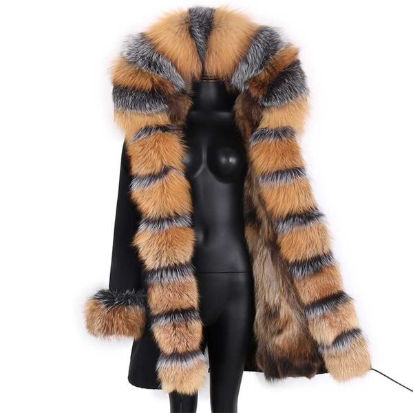 Real Raccoon Coat Mulheres Parkas impermeável Longo Jaqueta Destacável Moda Outwear Streetwear Roupas de Luxo 211019