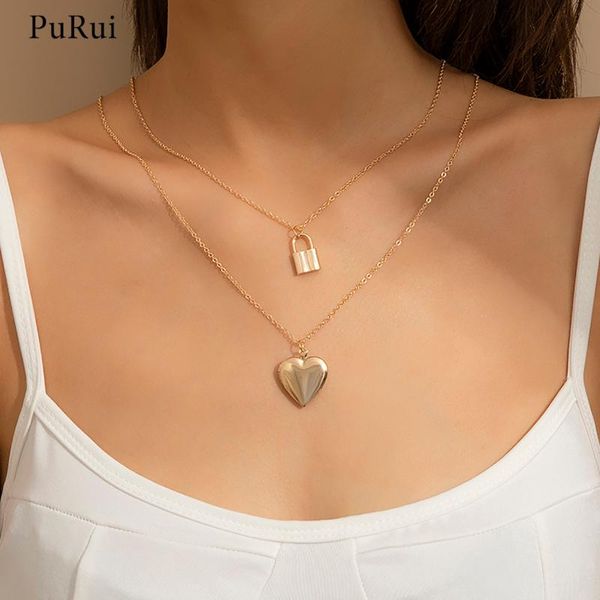 

pendant necklaces purui layered lock/heart necklace for women trendy padlock 2021 fashion gold/silver color jewelry gift
