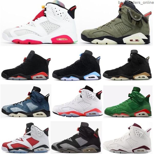 

2021 carmine 6s hare black infrared travis scotts dmp unc basketball shoes men women 6 washed denim gatorade oreo maroon sneakers with box
