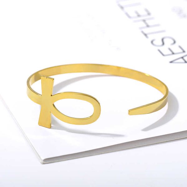 

bracelet for women girls belief fashion egyptian ankh cross opening bracelet homme god stainless steel jewelry wholesale gifts q0719, Black