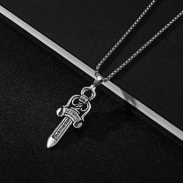 

chains punk vintage necklaces metal sword charm sweater chain pendant necklace for women long men jewelry accessories, Silver