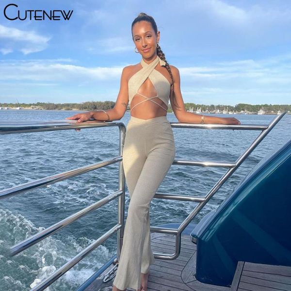 

women's two piece pants cutenw summer striped active casual sets fashion streetwear bandage crop and high waist outfits, White