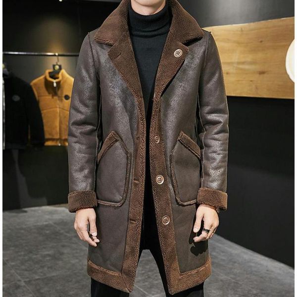 

men's trench coats luxury long mens winter fur blue mink double-sided tweed fleece overcoats warm jackets brown lining, Tan;black