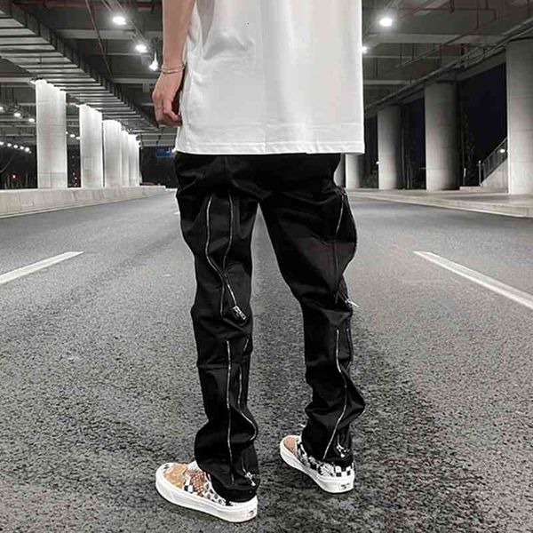 

high street pants back zipper casual trousers mens washed black straight loose cargo oversize hip hop baggy overalls