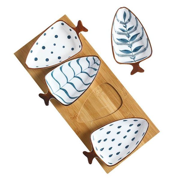 

dishes & plates 1 set durable plate fish shape rubbish bone residue tray with rack