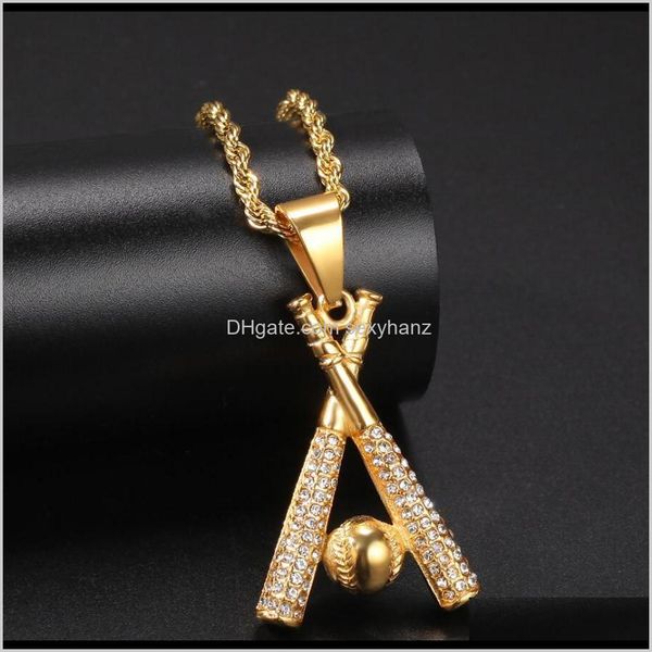 Moda Collana da baseball Hiphop Sport Collane in acciaio inossidabile Cristallo strass Ciondolo con ciondolo Girocollo Donna Catena con clavicola Gioielli 3Arpt