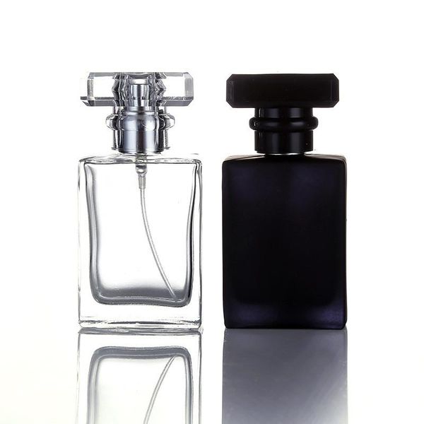 

30ml clear & black square flint glass refillale perfume bottle 1oz portable spray cologne empty atomizer jar storage bottles jars