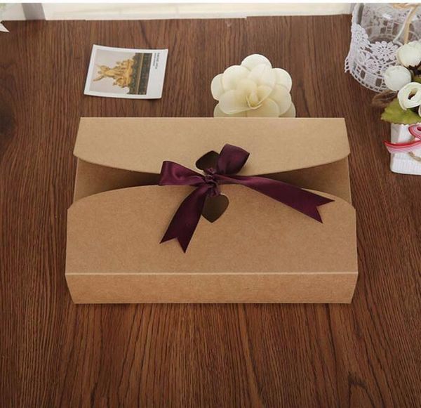 

gift wrap 21.5*14*5cm large kraft paper box cosmetic bottle scarf clothing packaging brown cardboard with ribbon