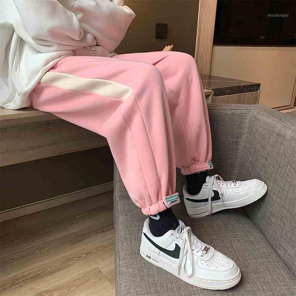 

women's pants & capris high street autumn winter thick warm sweatpants trend loose-fitting students all-match 2021 simple trousers, Black;white