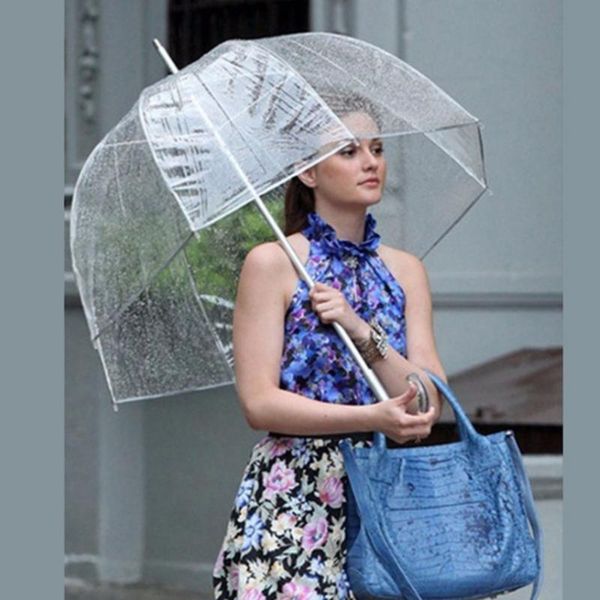 

umbrellas durable transparent long handle women umbrella semi-automatic portable size girls sunny rainy polyester rain gear