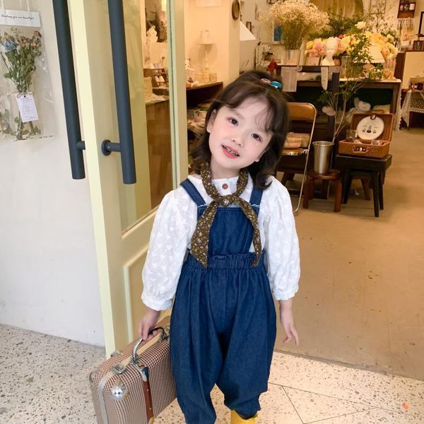 

jumpsuits girls' jeans 2021 spring and autumn korean kids denim cotton overalls children's all-match foreign style pants girls out, Blue