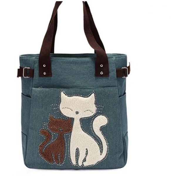 

evening bags lovely cute cat canvas handbag for girls ladies large capacity casual bag women portable solid zipper shoulder