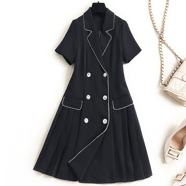 

dress elegant designers will see office lady short sleeves double beads breasted blazer dressed in women's clothes, Black;gray