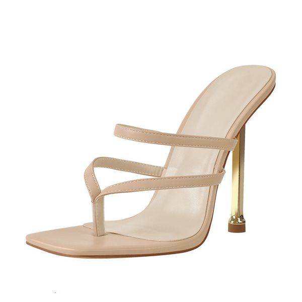 

sandals women's square toe mules slip on beige thin metal high big size fashion sandals, Black