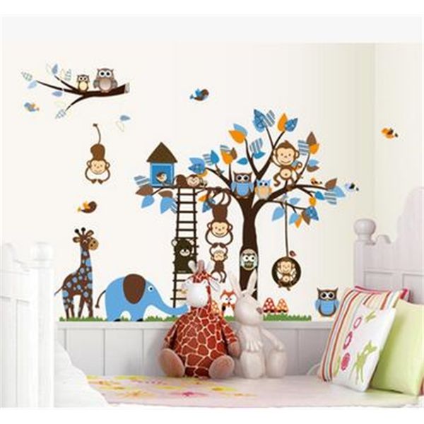 Soggiorno TV Pareti camera da letto bambino Rimovibile Romantico Cartone animato Gufo Albero Adesivi murali Adesivi decorativi creativi 210420