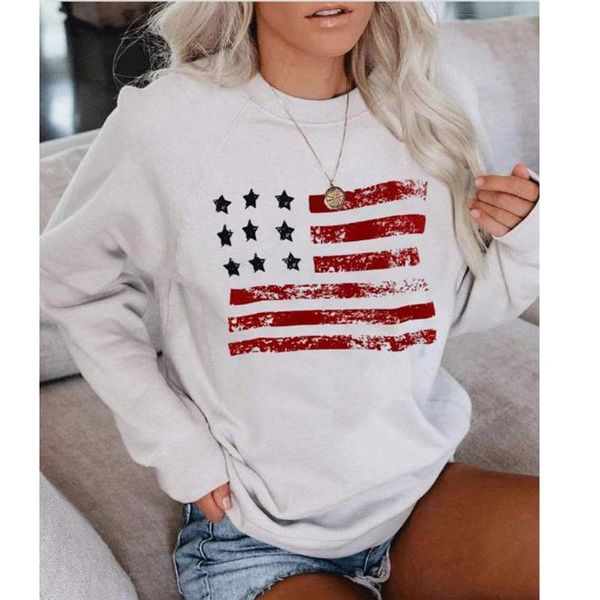 

womens and blouses autumn winter long sleeve patchwork pullover blouse american flag casual loose white blosues women's & shirts