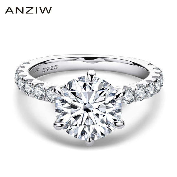 

cluster rings ainuoshi 925 sterling silver 4ct round cut ring for women 6 prongs simulated diamond engagement wedding band jewelry, Golden;silver