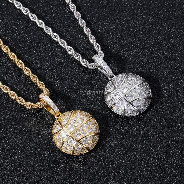 Collana da pallacanestro con zirconi cubici 60 cm Catene dorate Set di gioielli Oro 18 carati Diamante Hip Hop Sport Ciondolo da calcio Rap Collane per donna Uomo