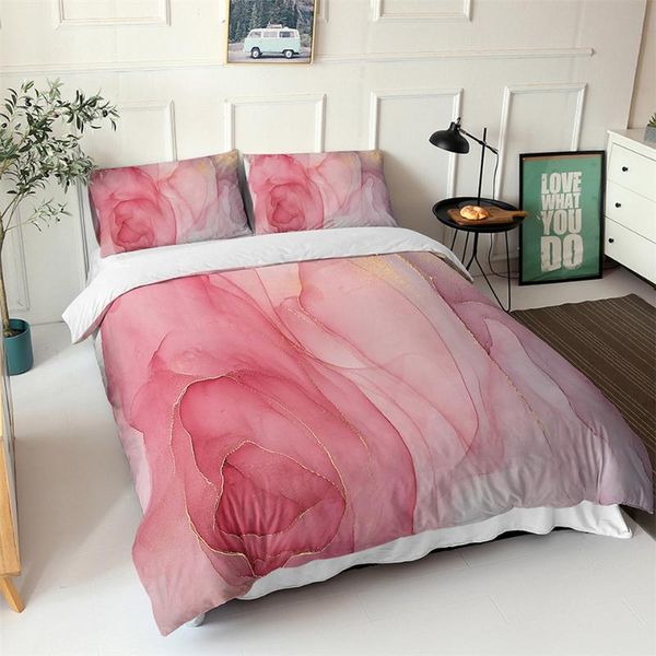 

bedding sets 2-3 pieces colored marble set pastel pink blue purple quilt cover pillowcase abstract art product king full size