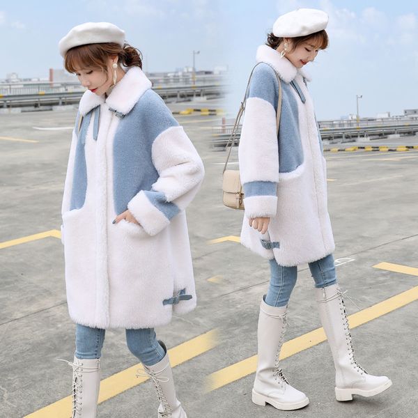 

women's wool & blends autumn and winter looser korean style mid-length granular sheep shearing woman's coat rhpy, Black