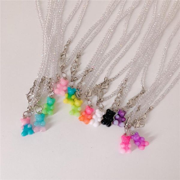 

pendant necklaces colorful transparent resin gummy bear beads choker necklace for women girls party jewelry gifts mask glasses chain, Silver
