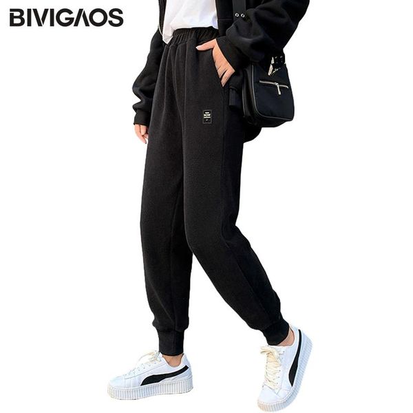 

women's pants & capris bivigaos 2021 autumn winter velvet sweatpants double-sided plush leisure loose all-match thick warm, Black;white