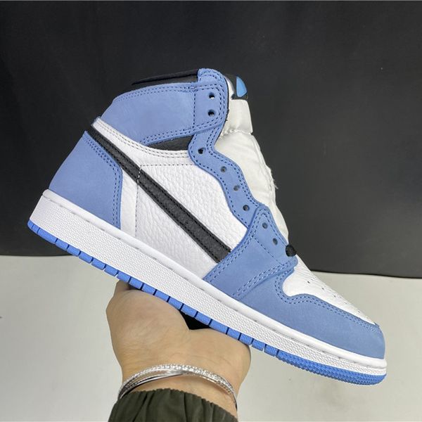 

suede unc university blue mens basketball shoes gs high og women sneakers youth junior trainerssize 7y